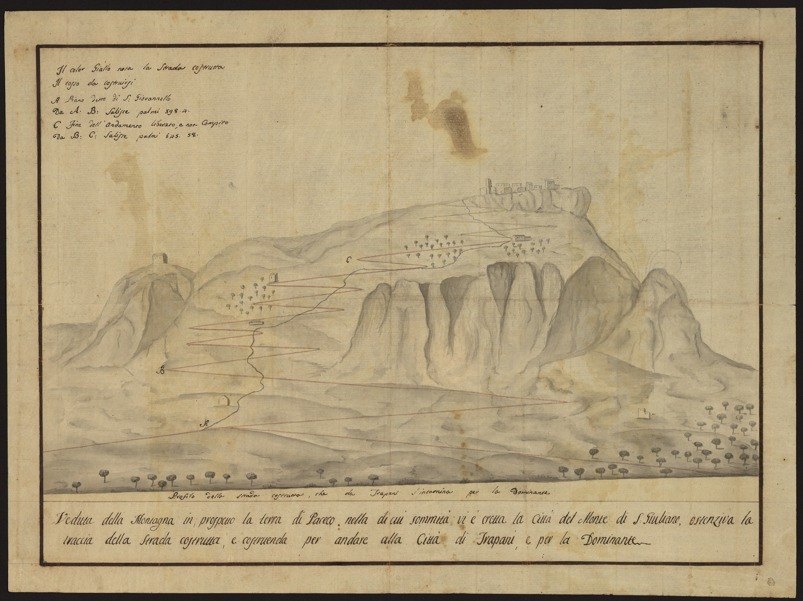 Veduta della montagna in prospetto la terra di Paceco nella cui sommità vi è eretta la città del Monte di San Giuliano