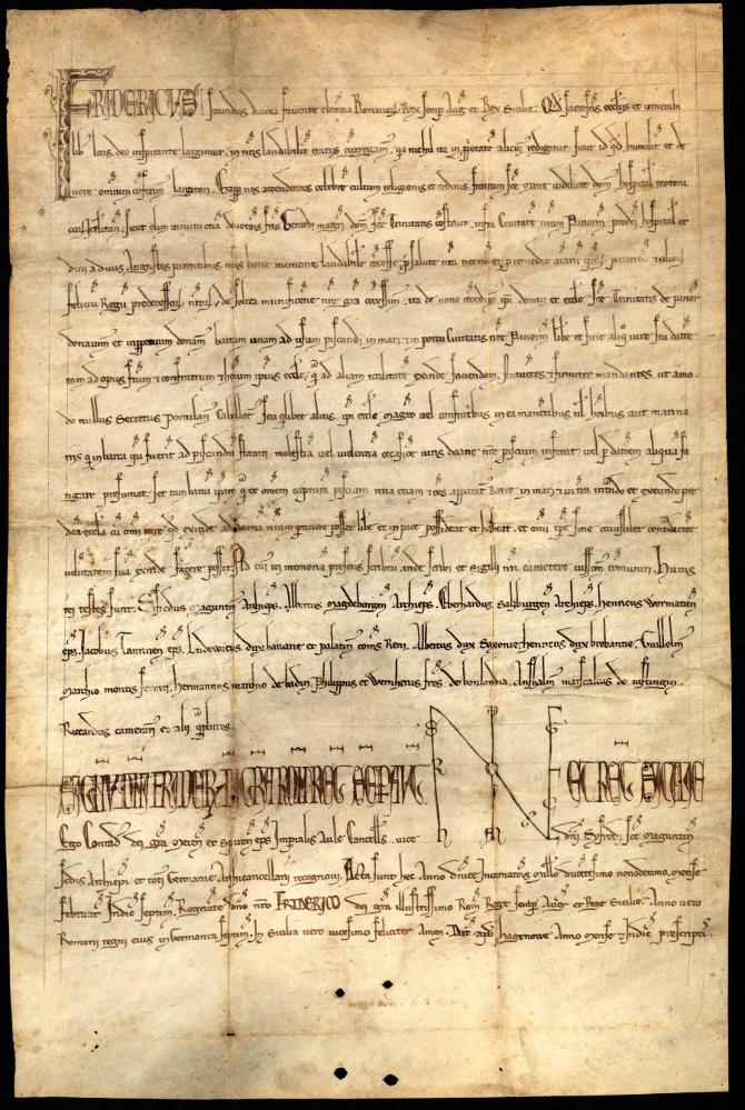 Privilegio di Federico II di concessione di una barca per pescare ai Teutonici di Palermo