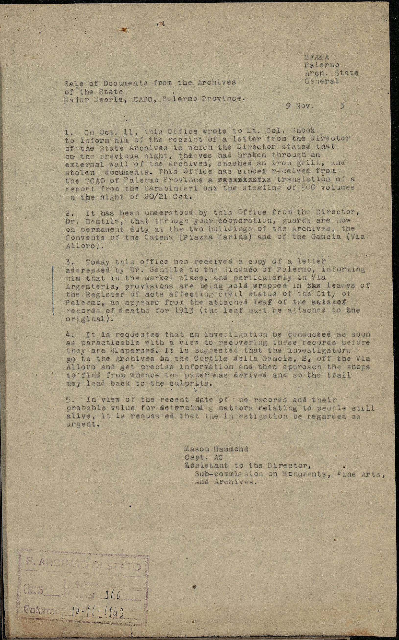 Sale of Documents from the Archives of the State