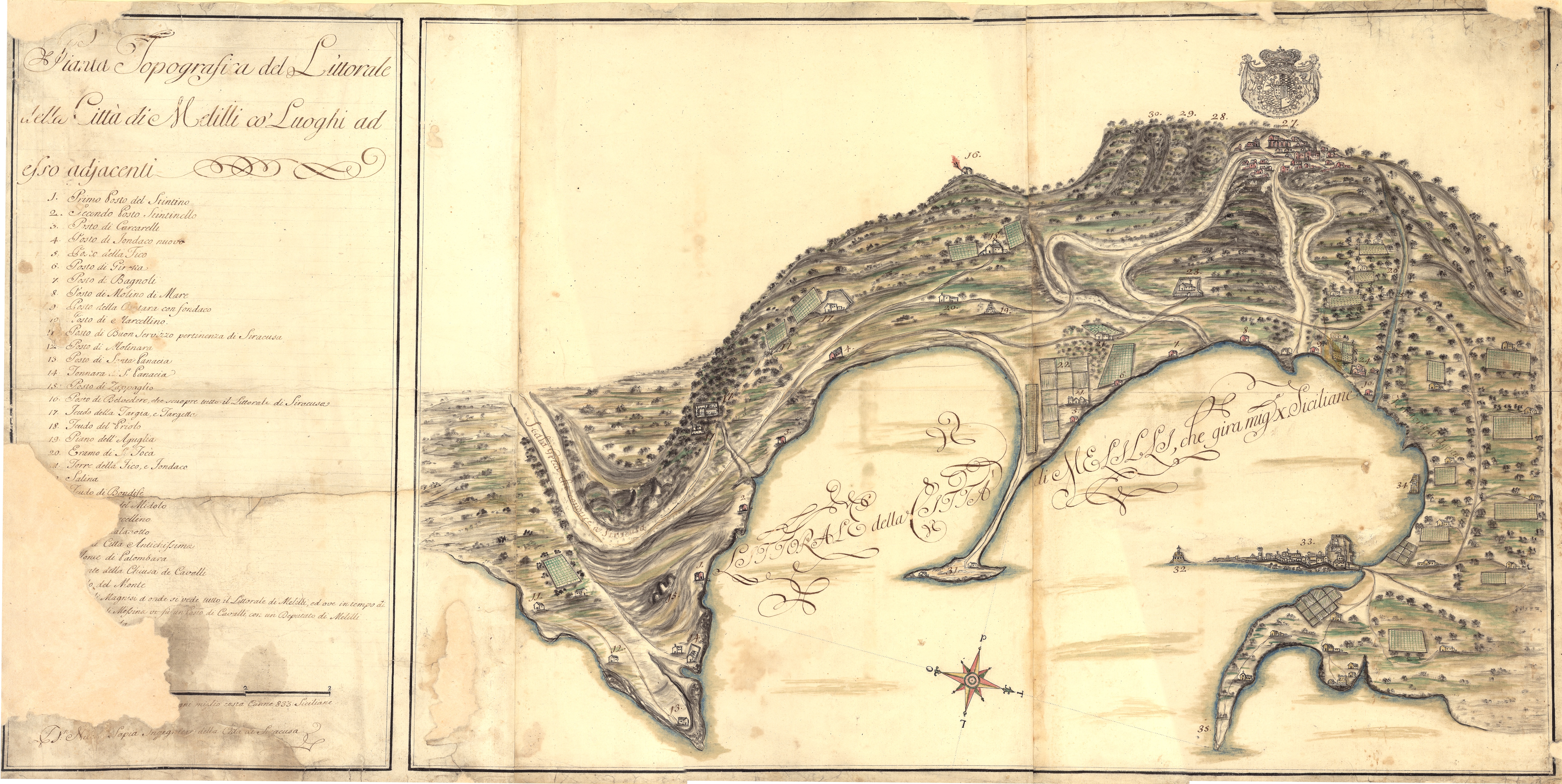 [10] Pianta topografica del littorale della città di Melilli co' luoghi ad esso adicenti