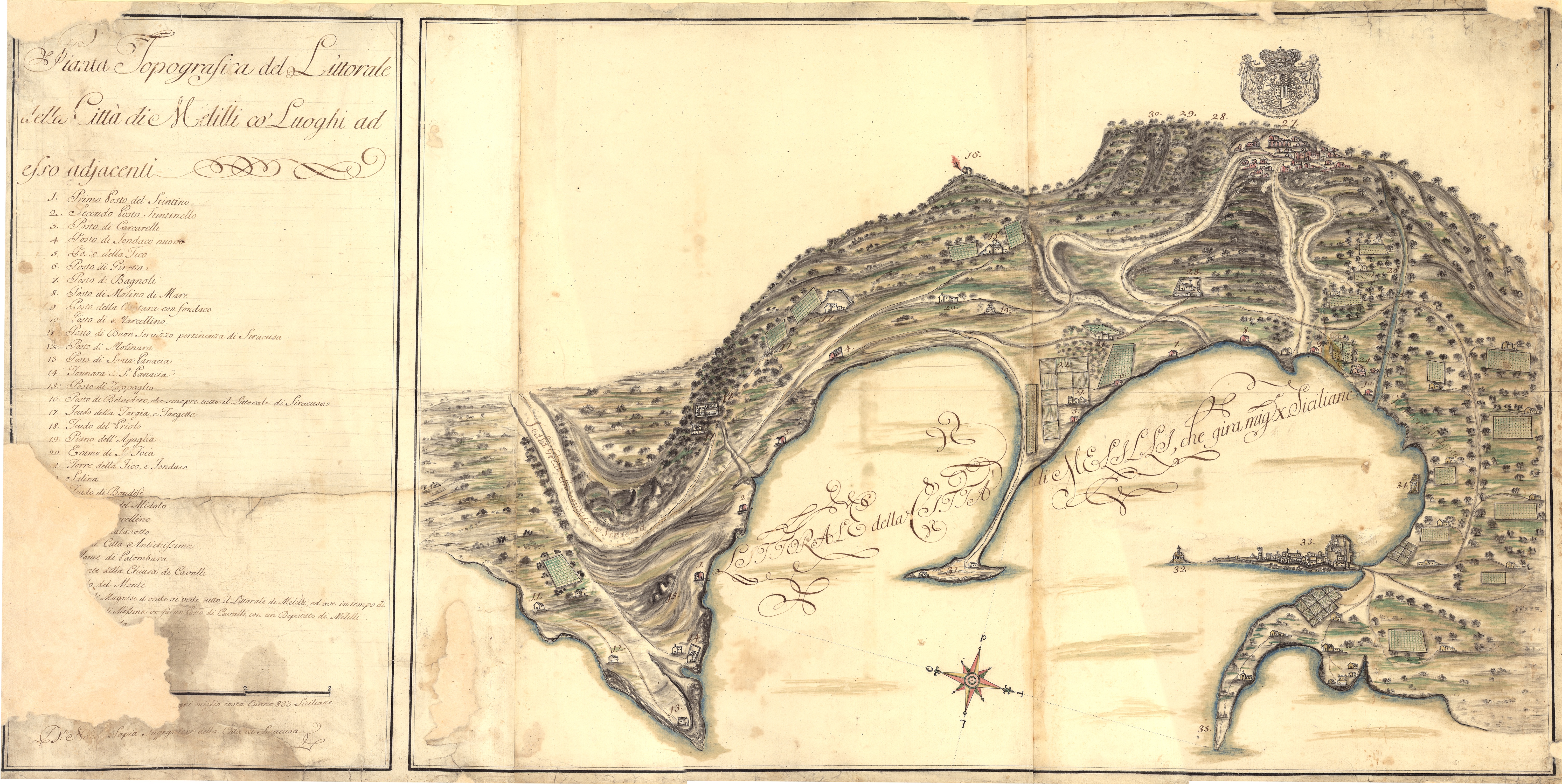 Pianta topografica del littorale della città di Melilli co' luoghi ad esso adicenti