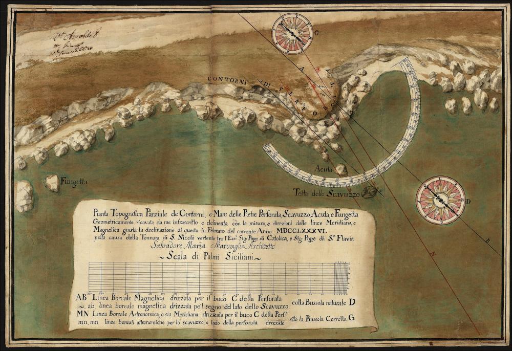 Pianta topografica parziale de contorni e mare delle Pietre Perforata, Scavuzzo, Acuta e Fungetta