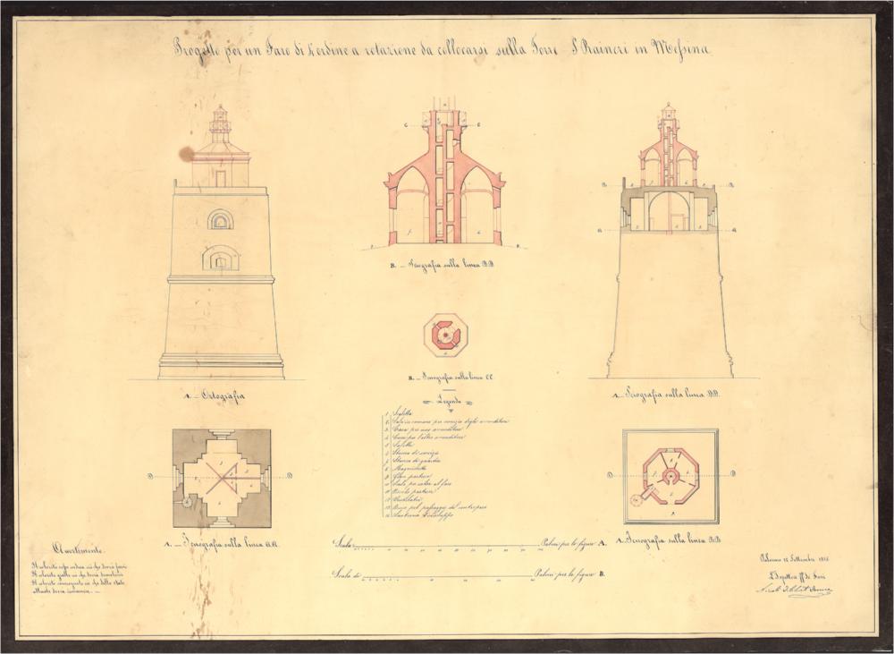 [388] Progetto per un faro  di 4°ordine da collocarsi sulla Torre S. Raineri a Messina
