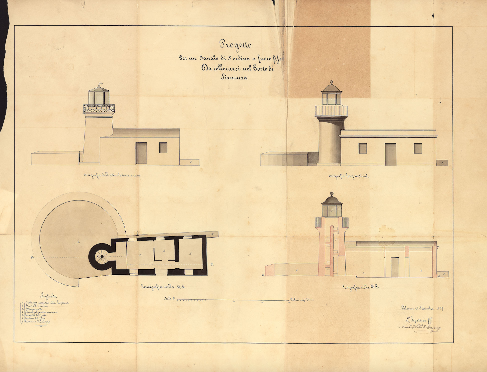 Progetto per un fanale di 5° ordine a fuoco da collocarsi nel porto di Siracusa