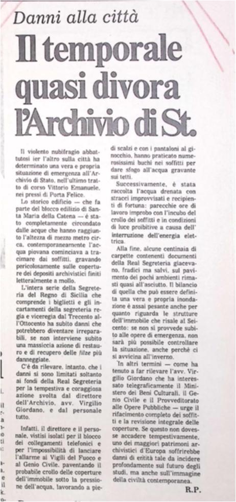 Il temporale quasi divora l'Archivio di Stato