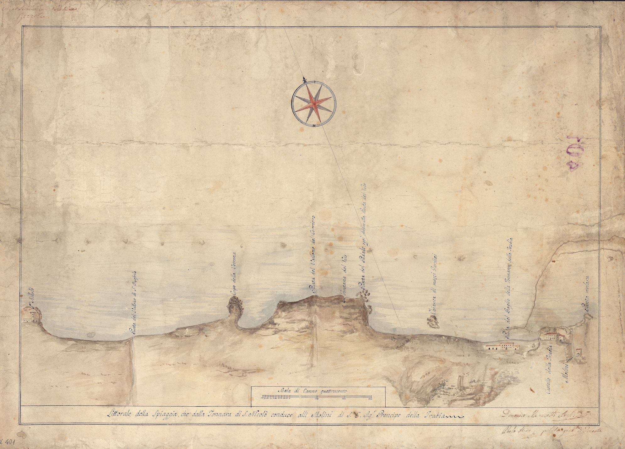 Carta del littorale della spiaggia che dalla tonnara di S. Nicolò conduce alli molini del principe di Trabia