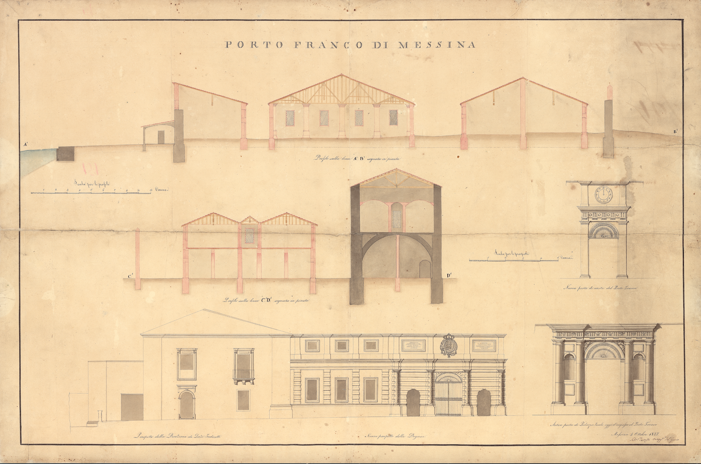 [362] Porto franco di Messina. Prospetto della Dogana e della Direzione dei dazi indiretti