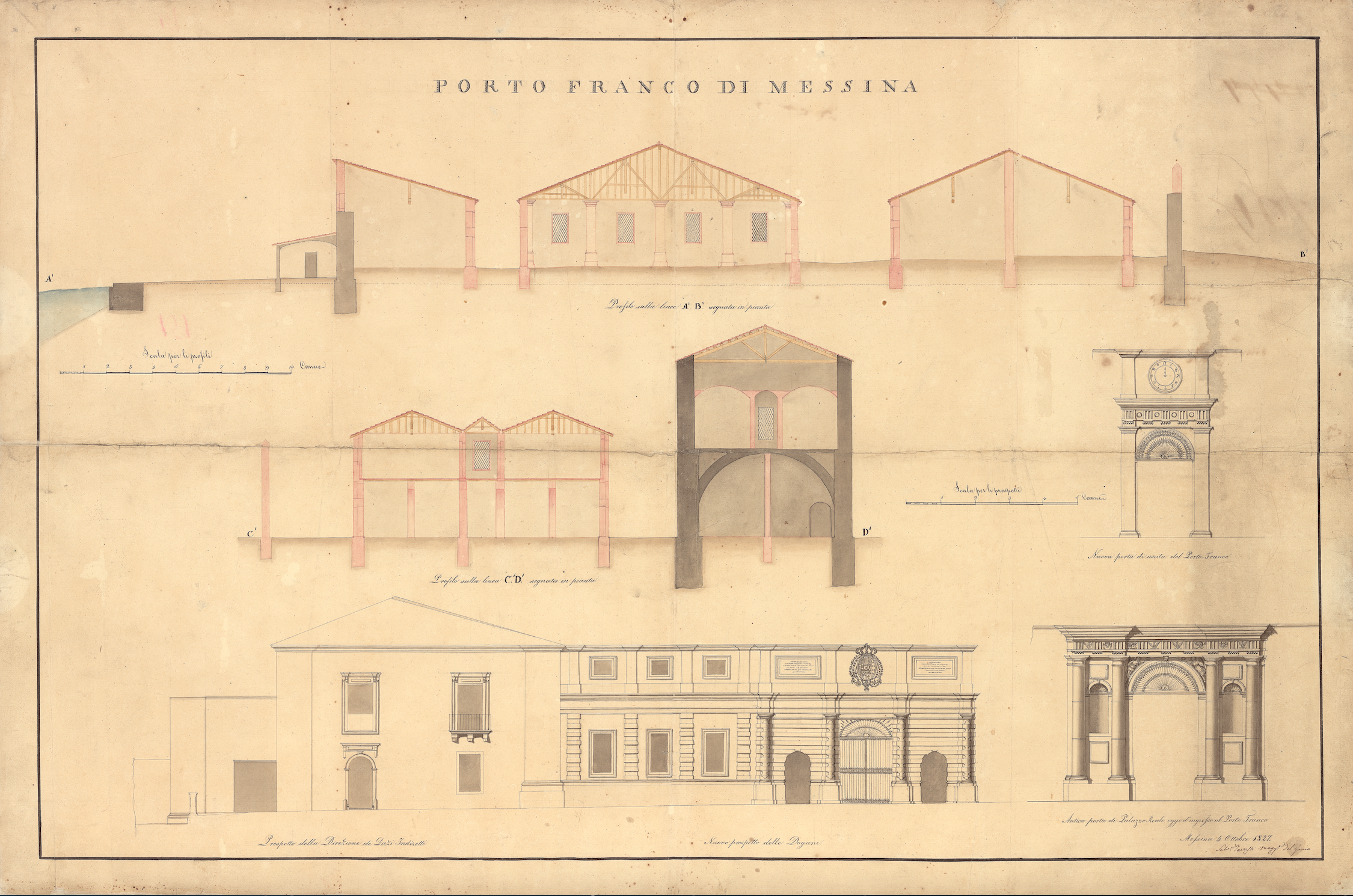 Porto franco di Messina. Prospetto della dogana e della direzione dei dazi indiretti