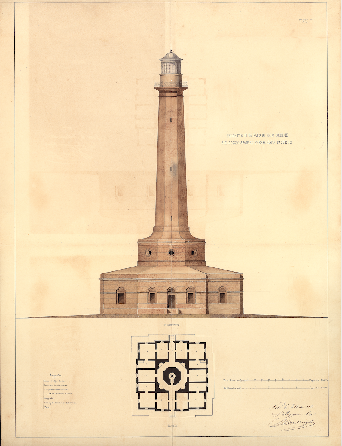 [375] Progetto per il faro di primo ordine nel Cozzo Spadaro presso Capopassero con ragione dell'opera estimativo, tariffa, capitolato e disegni