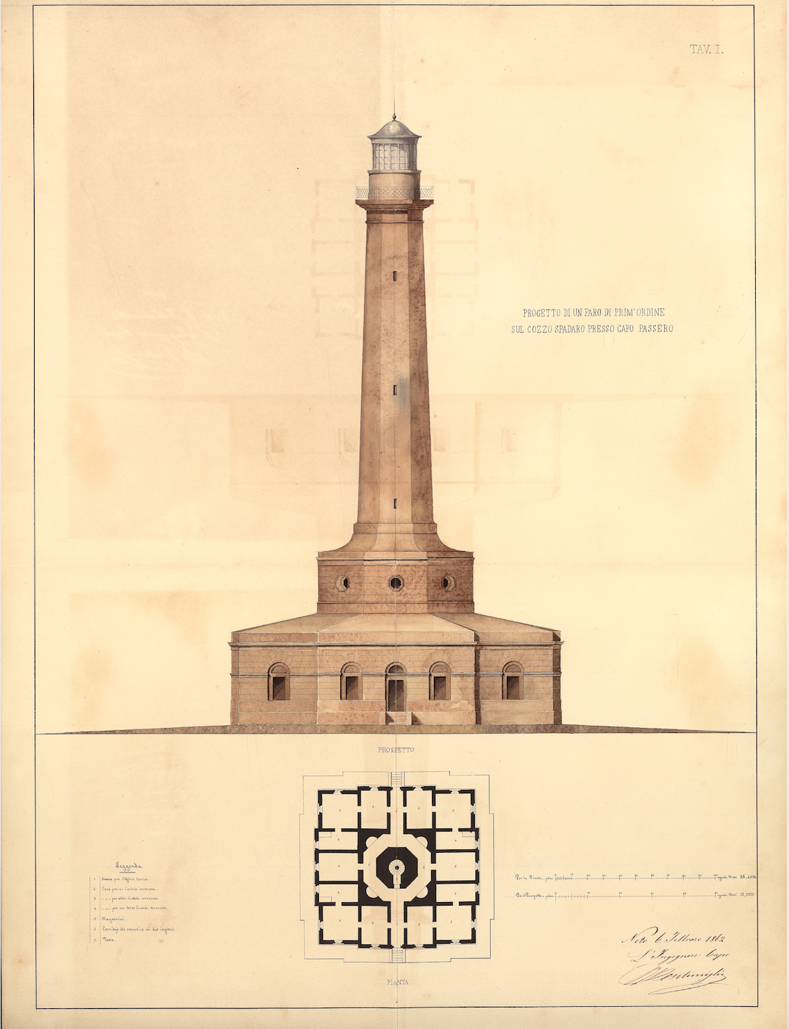 Progetto per il faro di primo ordine nel Cozzo Spadaro presso Capopassero con ragione dell'opera estimativo, tariffa, capitolato e disegni