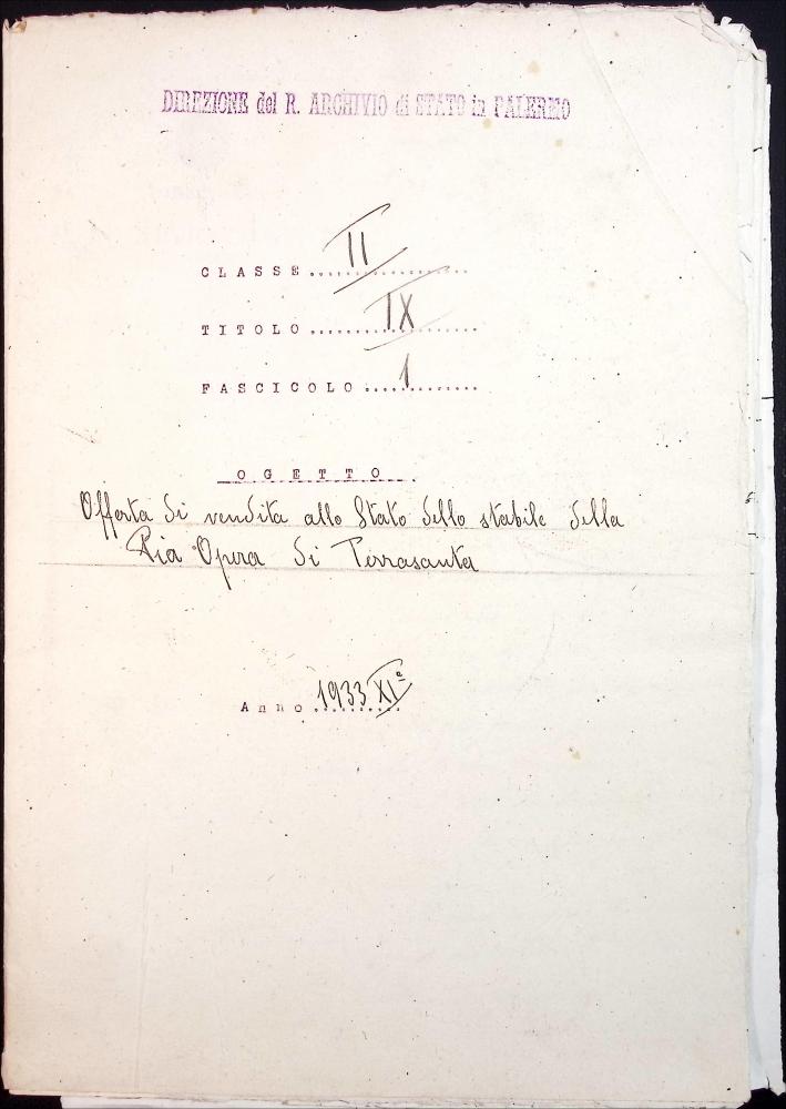 Offerta di vendita allo Stato dello stabile della Pia Opera di Terrasanta (anno 1933)