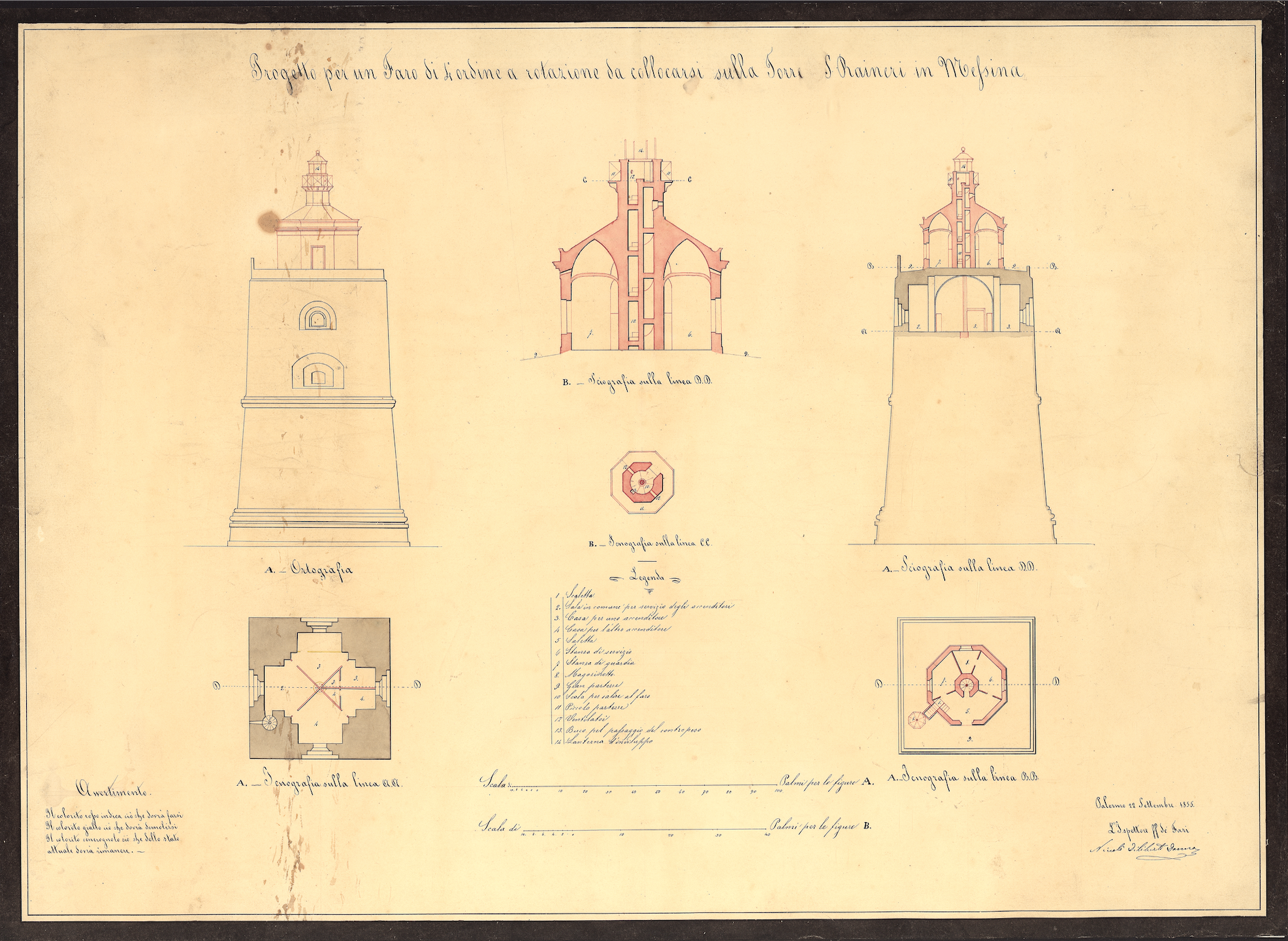 [388] Progetto per un faro  di 4°ordine da collocarsi sulla Torre S. Raineri a Messina