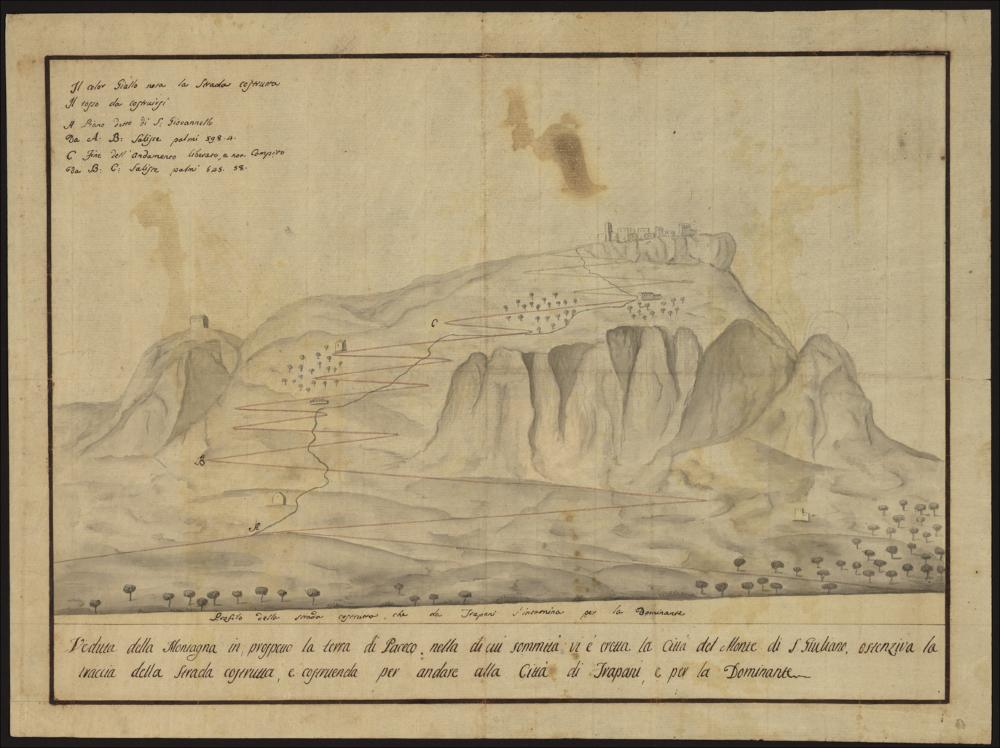 Veduta della montagna in prospetto la terra di Paceco nella cui sommità vi è eretta la città del Monte di San Giuliano