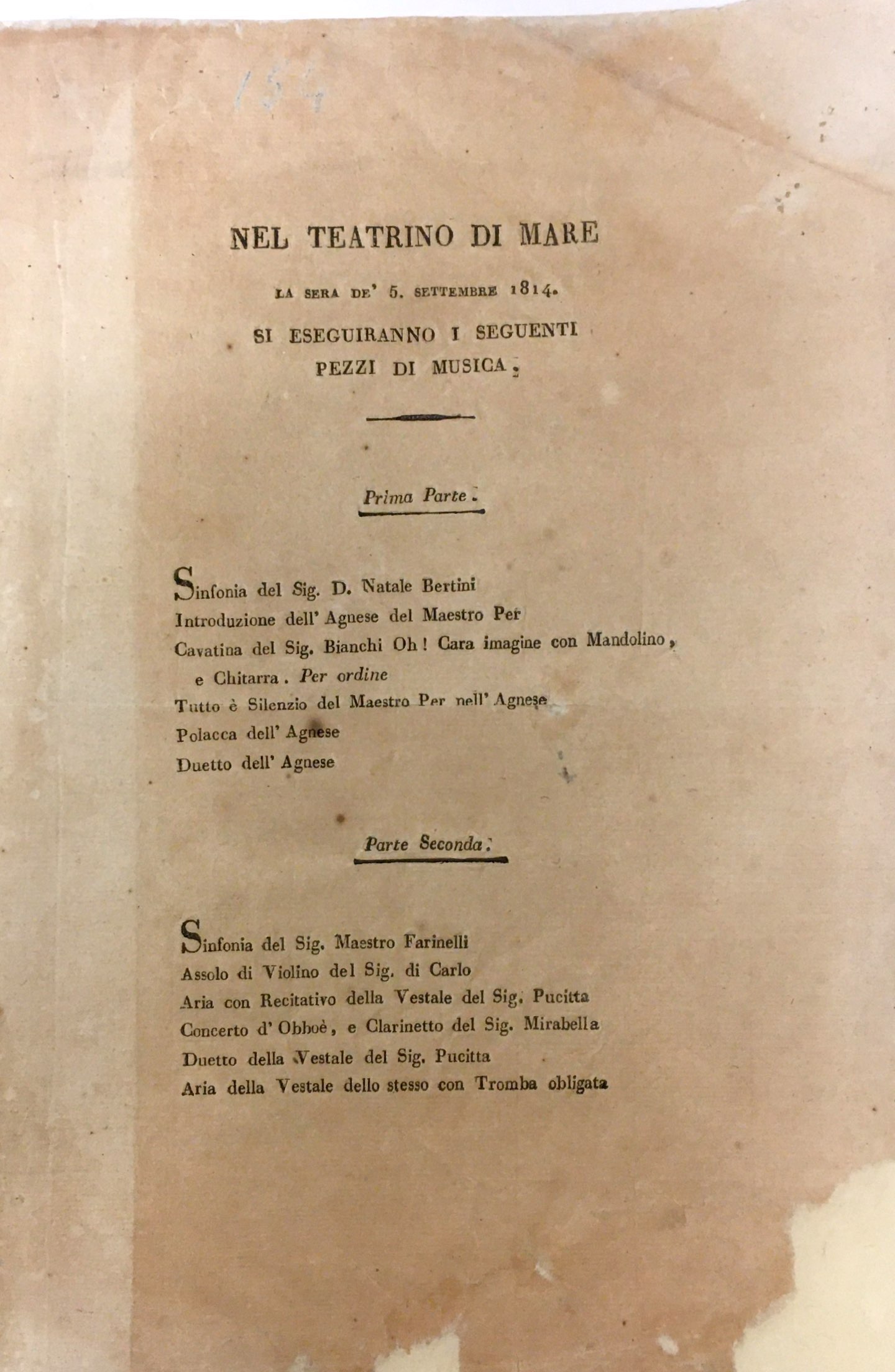 [1815.09.05] Programma di un concerto di musica tenuto al “Teatrino a mare”