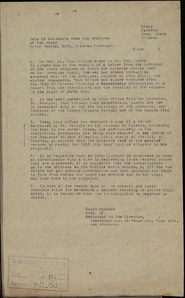 Sale of Documents from the Archives of the State