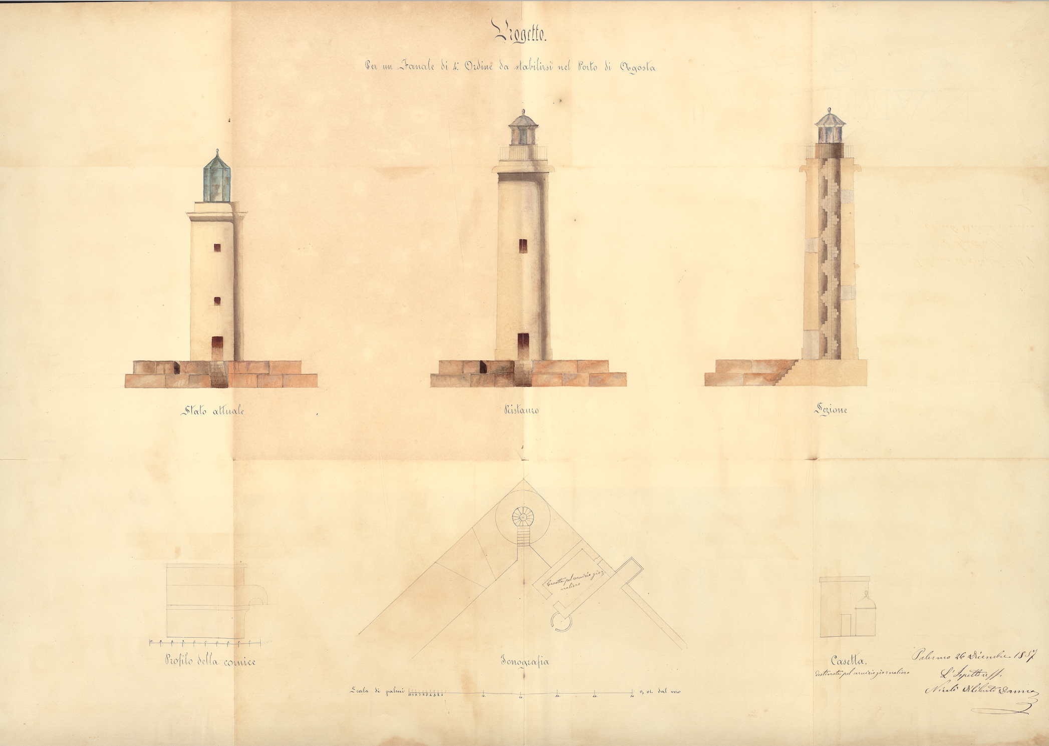 Progetto per un fanale di 4° ordine da stabilirsi nel porto di Agosta con memoria, tariffa, estimativo, capitolato e disegni