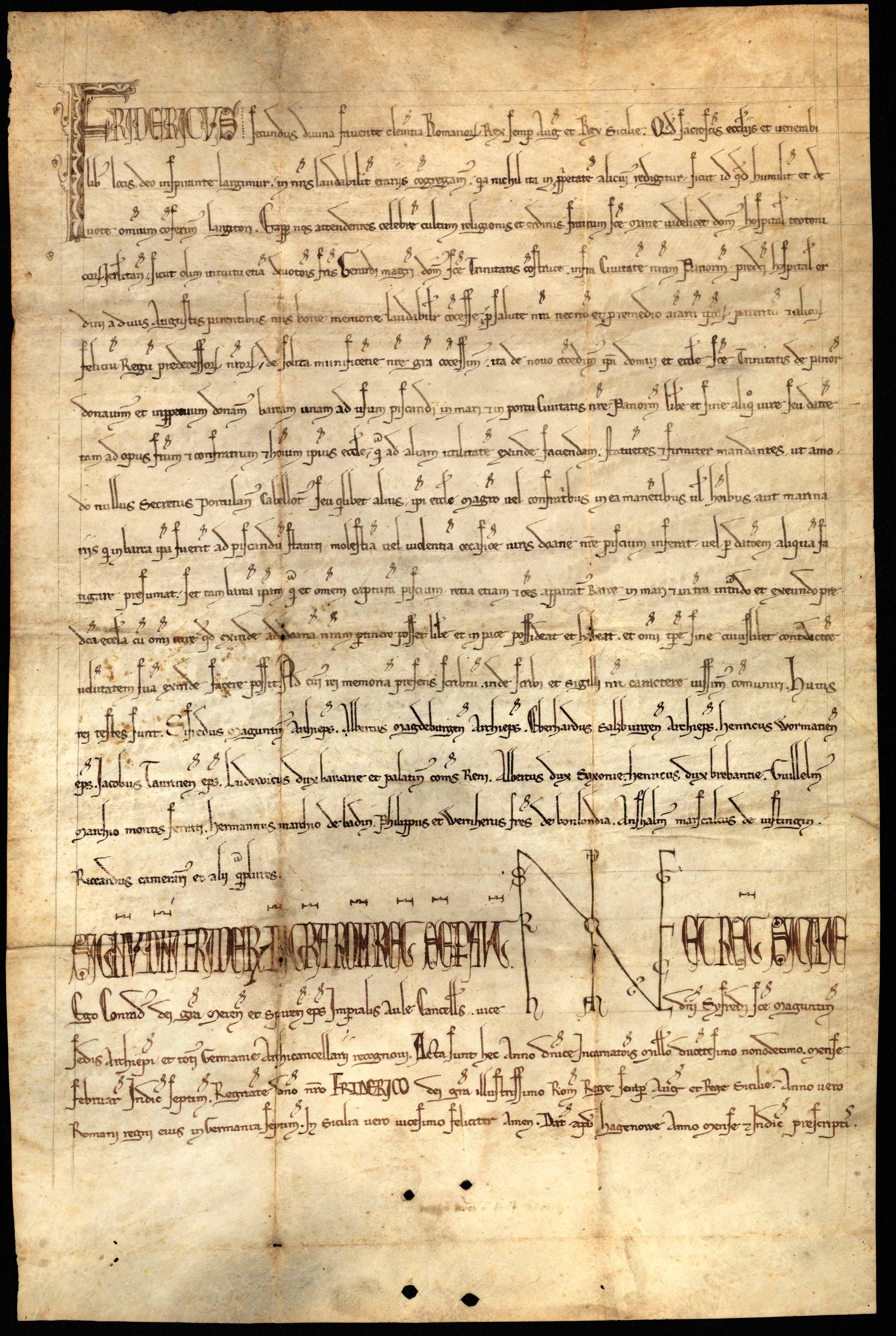 Privilegio di Federico II di concessione di una barca per pescare ai Teutonici di Palermo