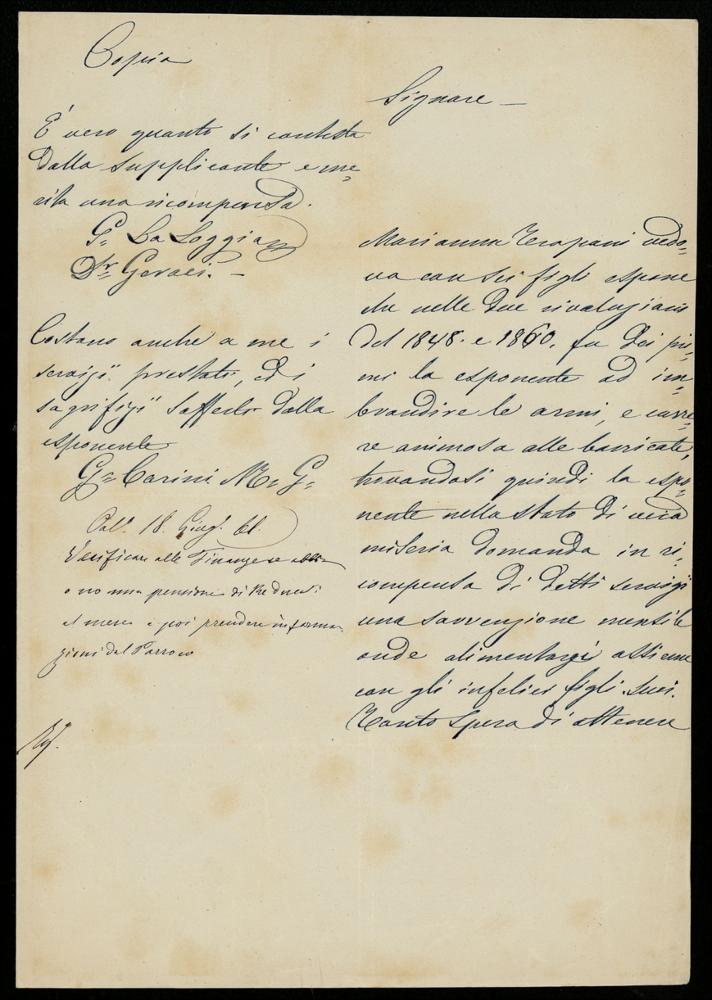 Ricompensa a favore di Marianna Trapani, rivoluzionaria