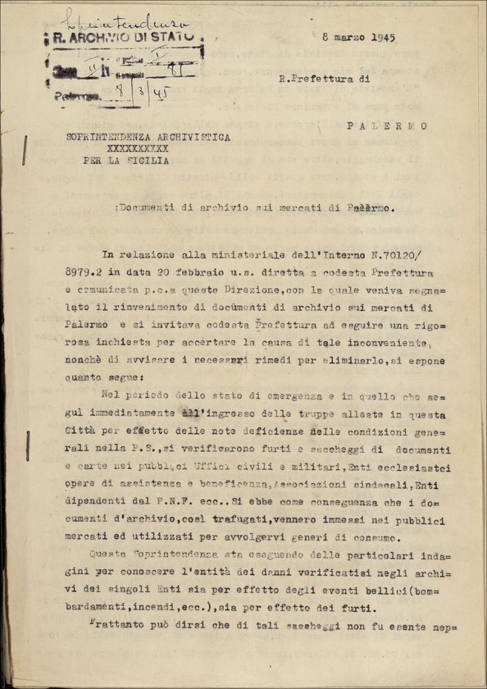 Documenti di archivio sui mercati di Palermo