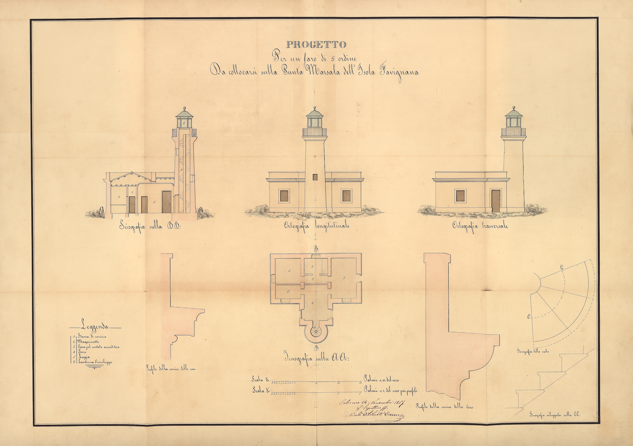 [377] Progetto per un fanale di 5° ordine da stabilirsi sulla punta Marsala dell'isola di Favignana con memoria, tariffa, estimativo e disegni