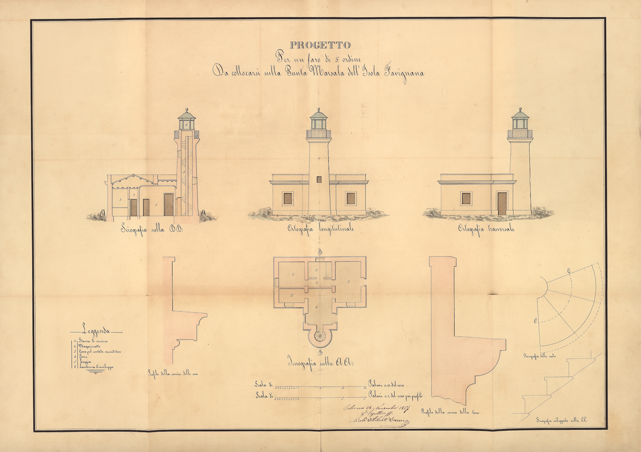 Progetto per un fanale di 5° ordine da stabilirsi sulla punta Marsala dell'isola di Favignana con memoria, tariffa, estimativo e disegni